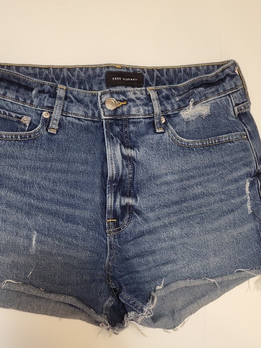 Free Assembly High-Rise Distressed Blue Denim Shorts